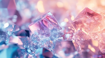 Beautifully Illuminated Crystal Blocks and Glittering Ice Cubes on a Soft Colorful Background for Abstract Art or Decorative Purposes