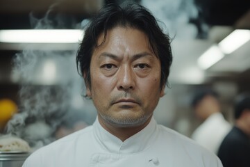 Obraz premium 料理人が厨房で料理に集中している様子