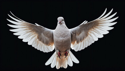Obraz premium Majestic dove in flight showcasing elegant wings against a dark backdrop