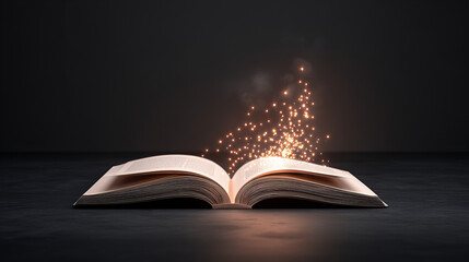 Small rocket launches from book pages, symbolizing creativity and imagination in a dark setting