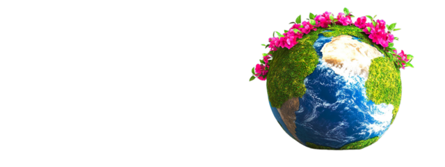 Green Moss Earth with Vibrant Red Flowers on Transparent Background