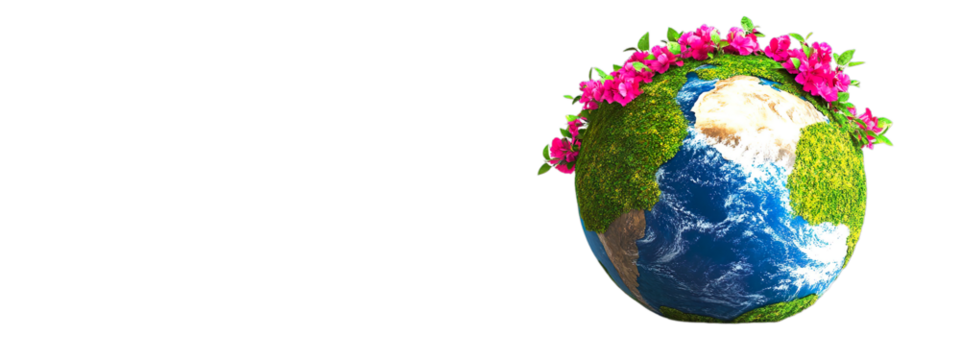 Green Moss Earth with Vibrant Red Flowers on Transparent Background