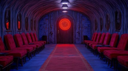 Fototapeta premium Neon circuitry surrounds this futuristic digital house