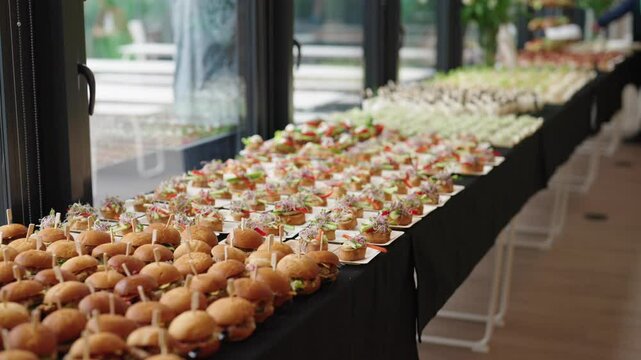 event table full of catering snacks