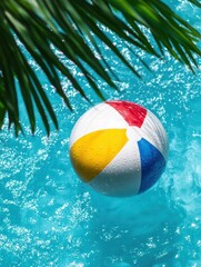 Bright Beach Ball Floating on Sparkling Pool Water in Sunshine