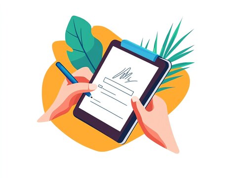 illustration of digital signature adoption for paperless business transactions, depicting modern technology and eco-friendly practices