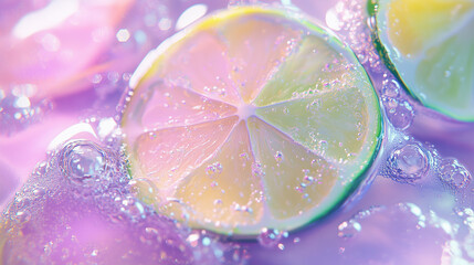 Sparkling drink with pink and purple limes