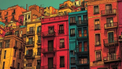 Fototapeta premium Illustration showcasing the charming linear cityscape of Pastel Town