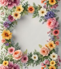Obraz premium Delicate watercolor floral wreath with various colorful flowers and greenery, floral, watercolor