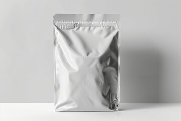 Blank Foil plastic pouch coffee bag on white background. Packaging template mockup. Professional photo
