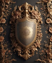Elegant shield pattern with intricate floral design and calligraphic elements ,  calligraphic,  vintage