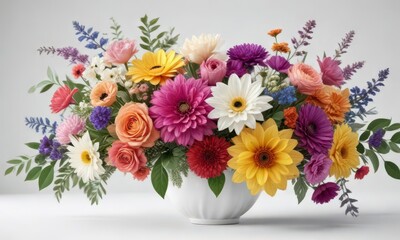 Colorful floral arrangement on white background, ,  petals