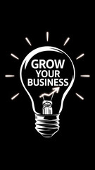 Grow Your Business Text Inside Minimalist Light Bulb Illustration with Bright Rays
