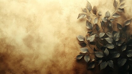 Golden Leaf Pattern on Vintage Background. Generative AI