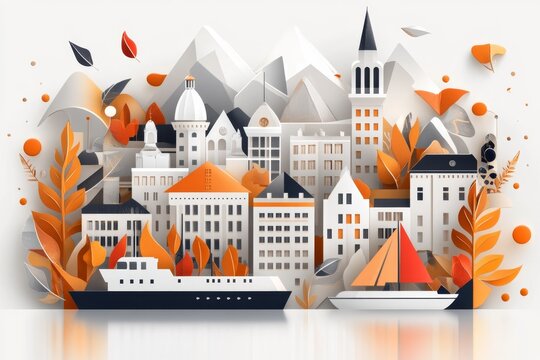 A clean, geometric illustration of the Rijeka skyline, with Trsat Castle and the harbor in stylized detail