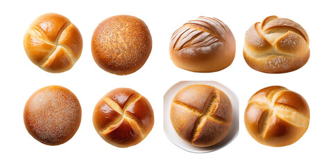 Assorted Freshly Baked Bread Rolls on Transparent Background