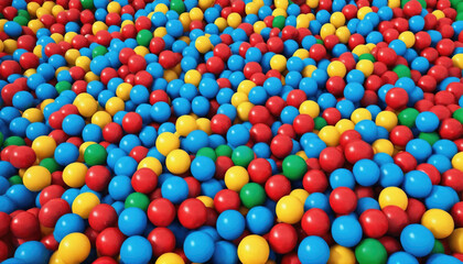 Colorful plastic balls fill a play area in a large indoor facility, creating a vibrant and playful atmosphere