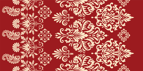 floral pattern with paisley and indian flower motifs. damask style pattern for textile and decoration Traditional Scribble Style Hand Drawn Ikat Seamless Vector Pattern Trendy Fashion Colors Perfect