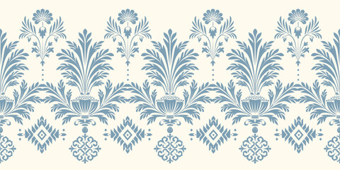 floral pattern with paisley and indian flower motifs. damask style pattern for textile and decoration Traditional Scribble Style Hand Drawn Ikat Seamless Vector Pattern Trendy Fashion Colors Perfect © Thitichot