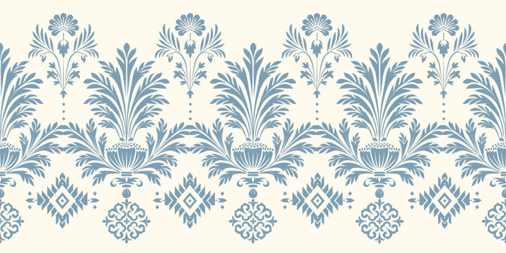 floral pattern with paisley and indian flower motifs. damask style pattern for textile and decoration Traditional Scribble Style Hand Drawn Ikat Seamless Vector Pattern Trendy Fashion Colors Perfect