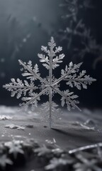 Delicate, crystalline snowflake resting on a velvet background,  icy,  winter