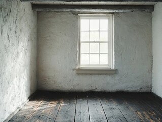 A room with a window and a wooden floor