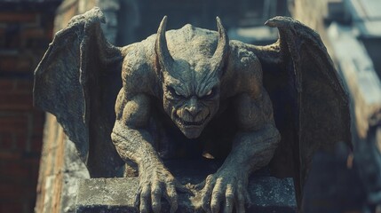Gothic Gargoyle Perched on a Weathered Building. Generative AI