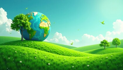 Naklejka premium Abstract green landscape, stylized planet earth, eco friendly design , natural, green