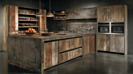 Crafting a sophisticated kitchen space with dark wood and sleek appliances