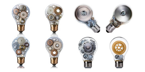 Lightbulbs with Gears and Mechanical Components for Innovative Ideas