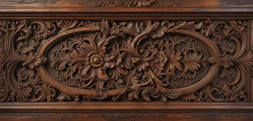 Distressed wooden panel with intricate carvings and worn finish, wood,  distressed