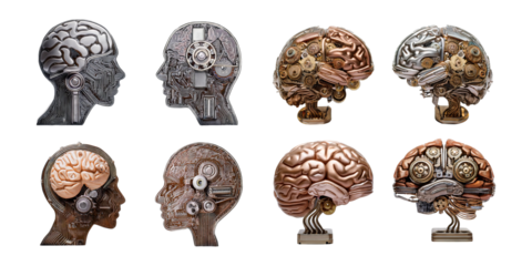 Futuristic Concept of Human Brain with Mechanical Elements and Gears