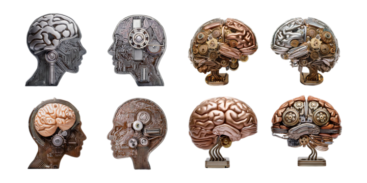 Futuristic Concept of Human Brain with Mechanical Elements and Gears