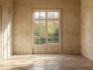 Obraz premium A room with a window and a door