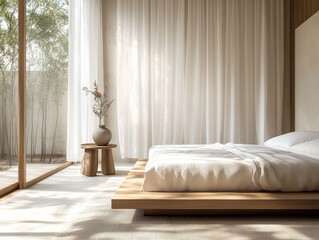 A white bed with a wooden frame and a white sheet