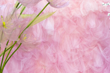 Decorative background made of pink tulle with backlighting
