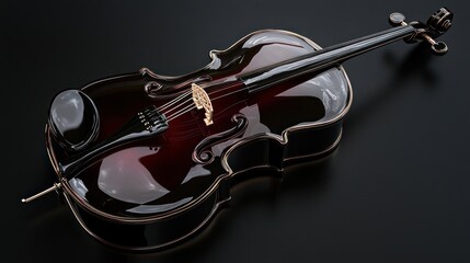Fototapeta premium Sleek, dark cello with gold accents on black background.