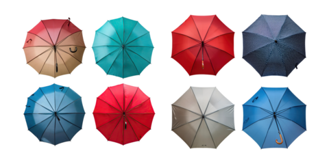 Colorful Umbrellas on Transparent Background
