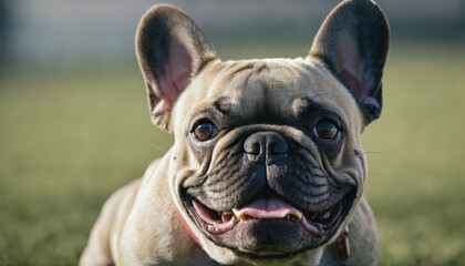 Obraz premium French Bulldog enjoying a sunny day outdoors, showcasing its playful and friendly demeanor in a green park