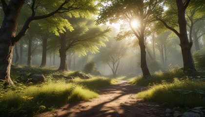 Obraz premium Tannen, B?ume, Waldlicht, Natur, Landschaft, Sonnenstrahlen, Helles Licht, Zweige, Bl?tter, leaves, bright light