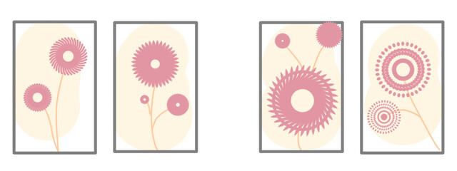 Wall art with pastel pink floral motifs. printable wall decorations. wall art vector illustration eps format