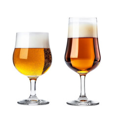 Craft beer glasses with golden and amber brews on a simple transparent background showcasing the rich textures and colors of artisanal brewing, Craft Beer Glasses On transparent background