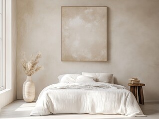 A white bed with a white comforter and pillows