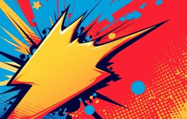 Pop Art Style Background with Red and Blue Halftone Pattern, Yellow Lightning Bolt 