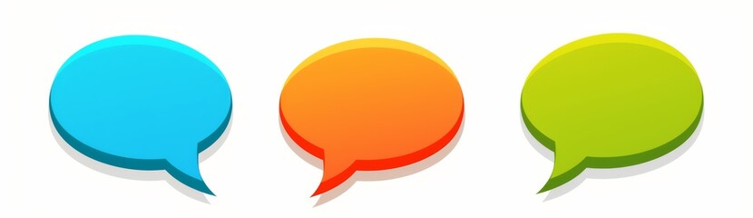 Three speech bubbles in different colors and sizes, each with rounded corners on a white background. 