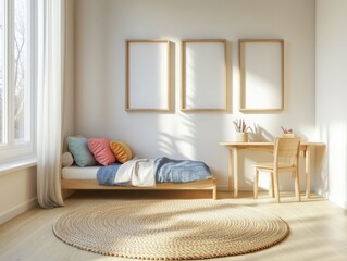 A bedroom with a bed, a desk, and a chair