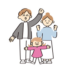 笑顔な三人家族のイラスト