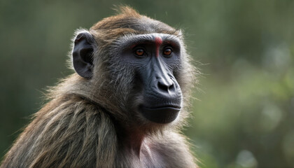 Obraz premium Baboons in their natural habitat observe the surroundings during late afternoon hours