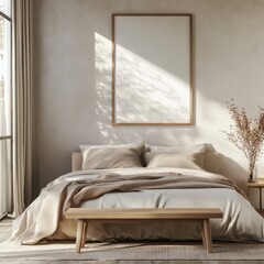 A bed with a white blanket and pillows