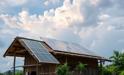 Traditional thai house featuring solar panels innovative solar panel innovation power electricity energy technology panel renewable